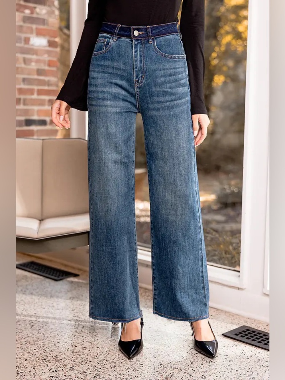 Cupshe Whiskered Frayed Hem Straight Leg Jeans Size Large $48